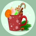 New Year\'s cup with marshmallow cinnamon and sweets