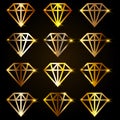 golden diamonds gradient set of icons