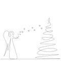 Christmas angel with stars line drawing, vector illustration Royalty Free Stock Photo