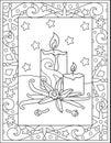Christmas winter coloring antistress with candles, vanilla and stars. Vertical vector coloring with zentangles with candles and sp