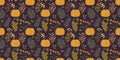 Thanksgiving Autumn decorative seamless pattern with pumpkins and botanicals