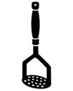 Potato masher - vector silhouette illustration. Potato Press - Kitchen tool for logo or sign. Kitchenware black silhouette