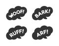 Cartoon comics dog bark sound effect and lettering vector clipart set