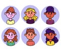 Set of cartoon style people. Multiracial people avatars. Profile icon collection.