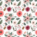 Christmas floral seamless pattern with decorative bouquets