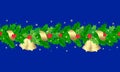 Seamless vector Christmas traditionally decorated garland with golden bells and snowflakes.