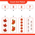 Count and match, count the number of Lantern, Socks, Warm Clothes, Maple Leaf and match with the right numbers. Educational childr Royalty Free Stock Photo