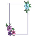 Nature frame, border with beautiful flower in the corner. blue and purple flowers with green leaf. hand drawn vector. doodle art f Royalty Free Stock Photo