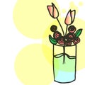 Beautiful flower in the glass vase with water illustration on white background. tulip, flowerpot with yellow bubble. hand drawn ve Royalty Free Stock Photo