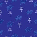 Umbrella with rainfall illustration isolated on blue background. hand drawn vector, seamless pattern. rainy day. doodle art for wa Royalty Free Stock Photo