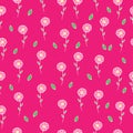 Beautiful flower with green leaf illustration on pink background. white outline. hand drawn vector, seamless pattern. doodle art f Royalty Free Stock Photo