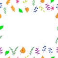 Colorful leaves illustration on white background. nature frame, border. seamless pattern, hand drawn vector. foliage icon. doodle Royalty Free Stock Photo