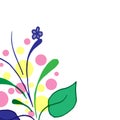 Webdecorative floral pattern on white background. green leaf with blue flower illustration. yellow and pink bubbles. hand drawn ve Royalty Free Stock Photo