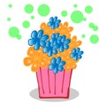 Beautiful flower pot with green bubbles. pink vase with orange and blue flowers illustration on white background. hand drawn vecto Royalty Free Stock Photo