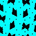 Seamless pattern with silhoutte of butterfly with star on blue background. hand drawn vector. elegant background. doodle art for w