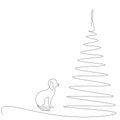 Christmas background with tree and dog, cat, mouse, vector illustration Royalty Free Stock Photo