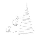 Christmas background with tree and dog, cat, mouse, vector illustration Royalty Free Stock Photo