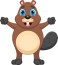 Cartoon cute beaver waving on white background