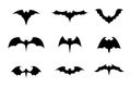 Set of nine black silhouettes of bats