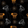 Basketball ball, basket and text basketball on black background Royalty Free Stock Photo