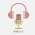 Microphone, headphone, vector icon for podcast, media hosting. Royalty Free Stock Photo