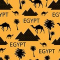 Egyptian pattern. Pyramids, camel and palms. Royalty Free Stock Photo