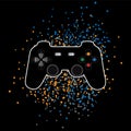 Game joystick on black background with spray effect. Royalty Free Stock Photo