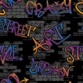 Graffiti gradient on grunge bricks.