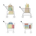 Vector illustration set oh four supermarket carts.