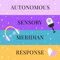 Autonomous sensory meridian response, ASMR vector banner. flat line style. Earphones, heart shape, sound waves and microphone Royalty Free Stock Photo