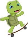 Cartoon cute turtle playing skateboard