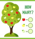 Web Educational game for children of preschool age. Vector illustration. Count how many apples are on a tree Royalty Free Stock Photo