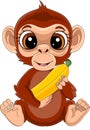 Cartoon little monkey holding banana