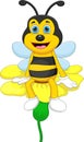 Cartoon cute bee sitting on a sunflower