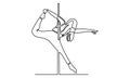 Continue line of woman pole dancer dancing poses on pole