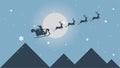 Santa Riding In Sledge With Reindeer.abstract pastel paper cut illustration of winter landscape with cloud.Bright moon and shootin Royalty Free Stock Photo