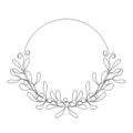 One line circle frame with Christmas Mistletoe branch.