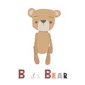 Cute alphabet letter B with cartoon cute bear. Royalty Free Stock Photo