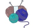 Several different balls of yarn for knitting and knitting needles - vector full color illustration. Knitting kit - yarn and knitti