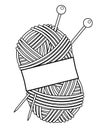 Skein of yarn and knitting needles - vector linear illustration for coloring, logo or pictogram. Round ball of thread for needlewo