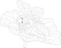 Cute cartoon little elf girl sleeping in leaf sketch template. Fairy creature vector illustration in black and white Royalty Free Stock Photo