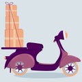 Image of a moped with a set of boxes for delivery to customers. Delivery service.