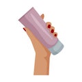 Female hands holding cleanser. ÃÂ¡osmetic product in a tube. Vector illustration in flat style.