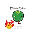 Snake Chinese zodiac with Chinese word mean snake cartoon illustration