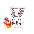 Rabbit Chinese zodiac with Chinese word mean rabbit cartoon illustration