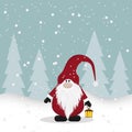 Happy Santa gnome in winter landskape in christmas new year