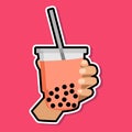 Hand holding milk tea boba vector design