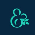 Ampersand logo. Decorative plant, floral, green elements. Royalty Free Stock Photo
