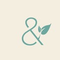 Ampersand logo. Decorative green leaf elements. Royalty Free Stock Photo
