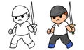 Swordman holding sword coloring page for kids Royalty Free Stock Photo